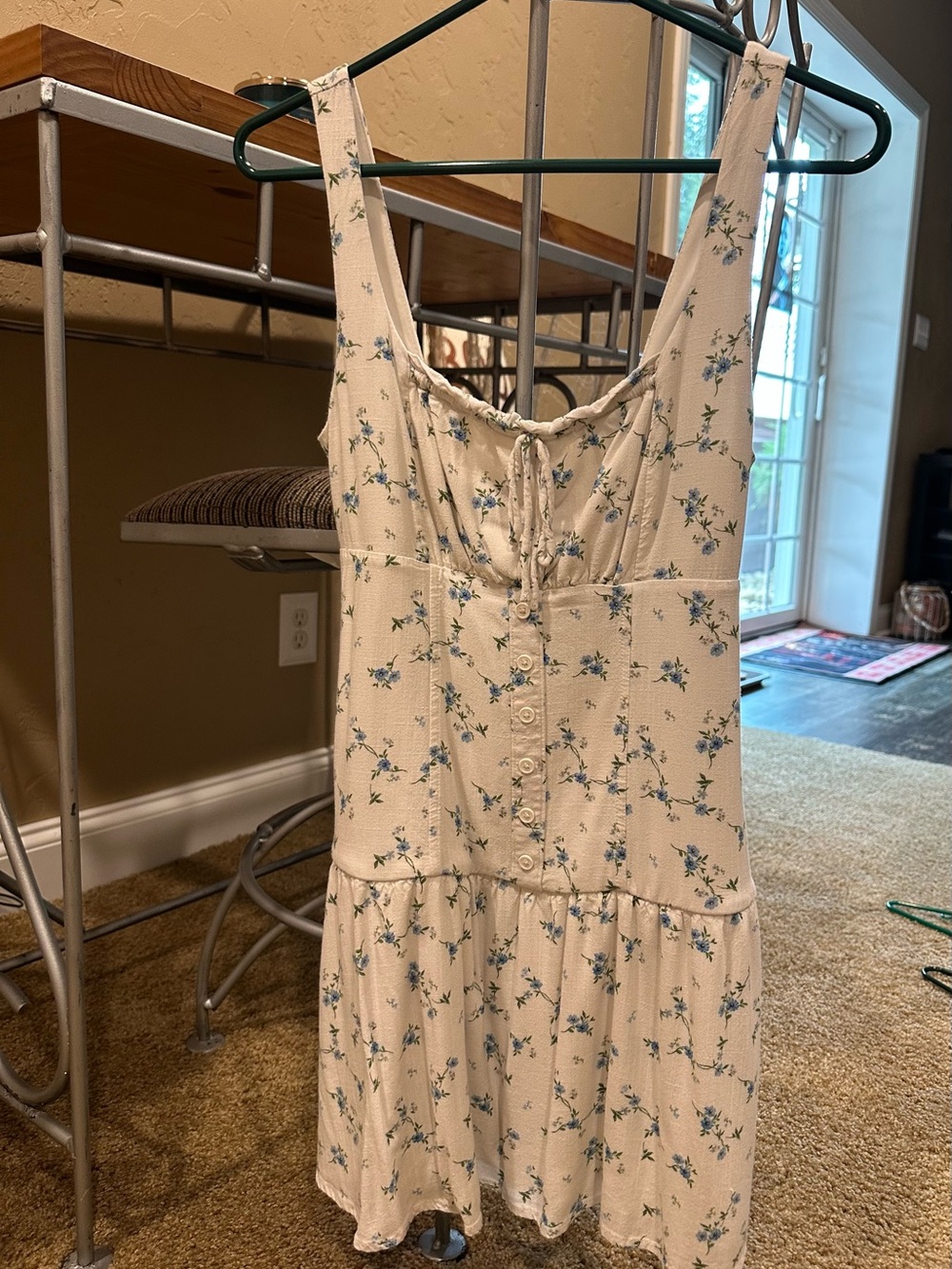 wild fable Cream Mini Dress with Blue Floral Print